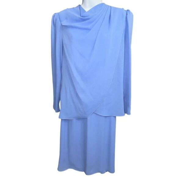 Hal Ferman Skirt Set size 18 Blue Elastic Wasit Fancy Cowl Neck 2 Pieces Vintage - Picture 1 of 5